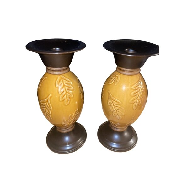 Target Brands Leaf Embossed Ceramic Pillar/Taper Candle Holders 3.5" D x 8.9" H - Picture 1 of 12